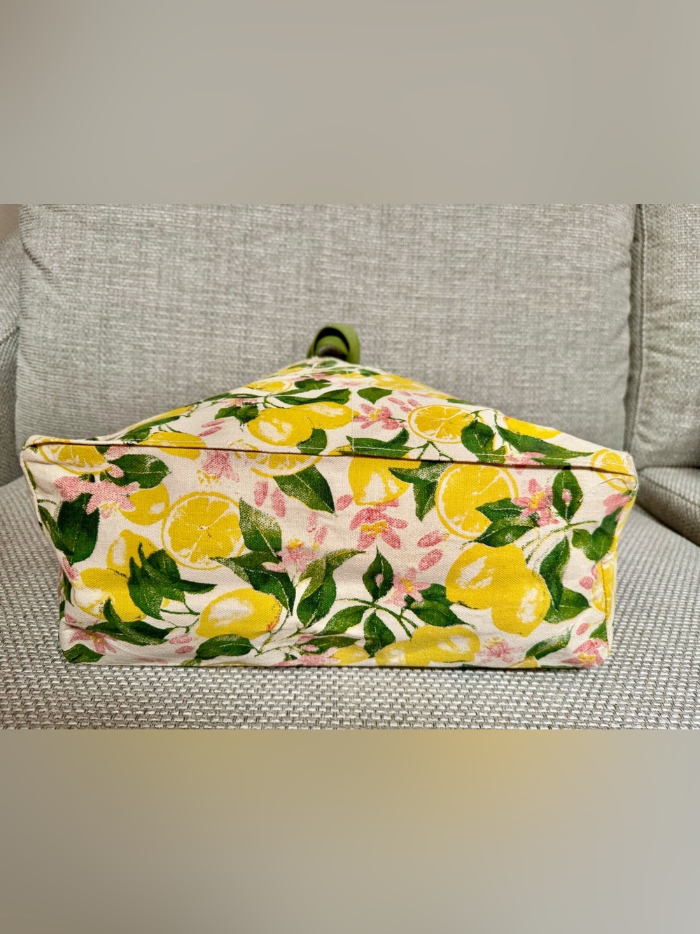 🍋 Lemons Print Canvas Book Bag Tote Shoulder Bag Pink Florals & Green Leaves NWT - Picture 7 of 8
